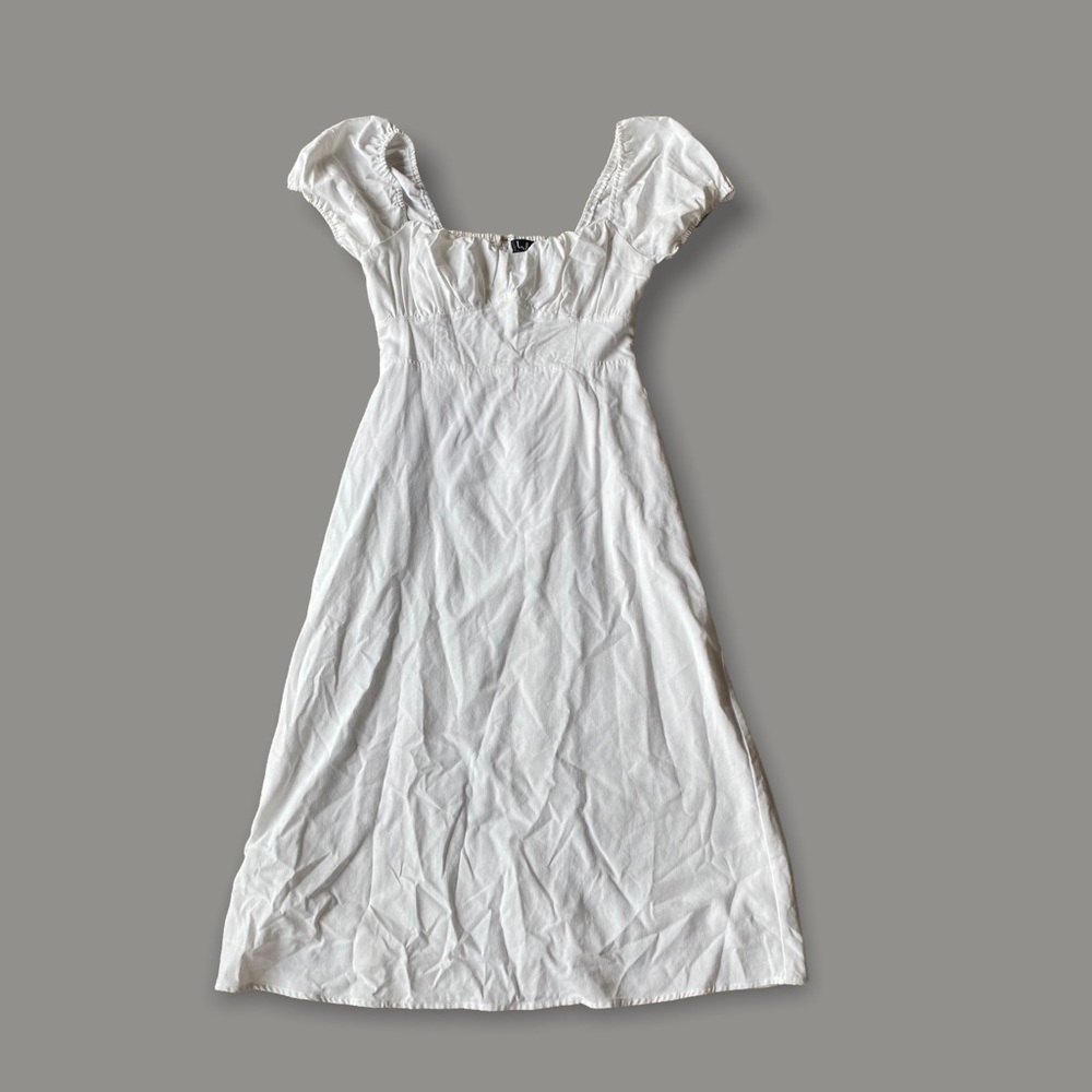 WHITE PUFF SLEEVE MIDI DRESS